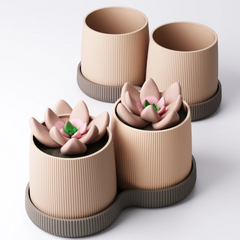Pleated Duo Planter Set with Drip Tray