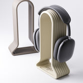 Headphone stand with catchall tray, gaming desk organiser, shown in a neutral colour