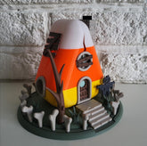 Orange candy corn house | light up spooky halloween ornament | led tealight holder
