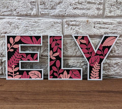 3d printed floral letters: botanical green or blossom pink wall & door decor