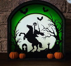 Headless horseman lightbox halloween decor spooky lamp uk made