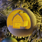Light Up Barn | Christmas Bauble | Farmhouse Style Diorama Ornament with LED tealight
