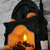 Halloween themed | fireplace tealight holder | spooky gothic mantlepiece | led light | pumpkins | black ornament