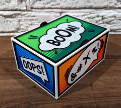 Comic book style storage box: geek desk organizer, superhero decor