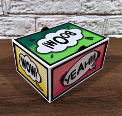 Comic book style storage box: geek desk organizer, superhero decor