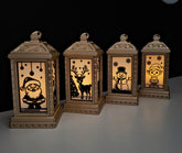 Set of 4 Christmas Lantern Decorations | LED Tealight Holders | Festive Silhouettes | family friendly | gold