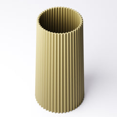 Pleated column vase, ribbed dried flower vase, shown in a neutral colour