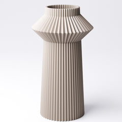 Pleated hourglass vase, ribbed dried flower vase, shown in a neutral colour