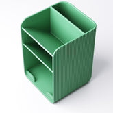 Compact tiered pen holder desk organiser in colourful PLA on a small desk
