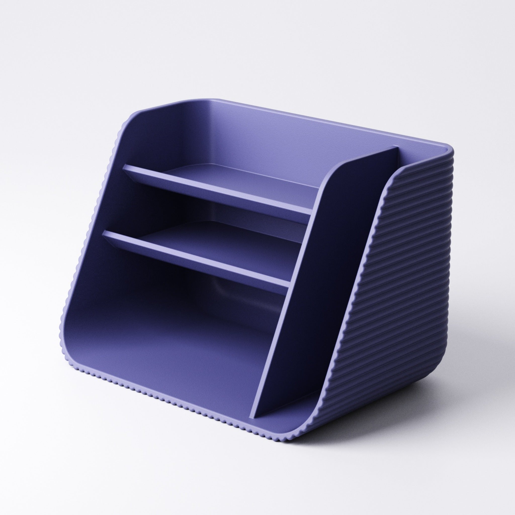 Desk organiser holding pens, sticky notes and a notebook