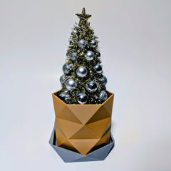 Triangle Pattern Geometric Plant Pot | Twisted Faceted Design with Low Poly Drip Tray