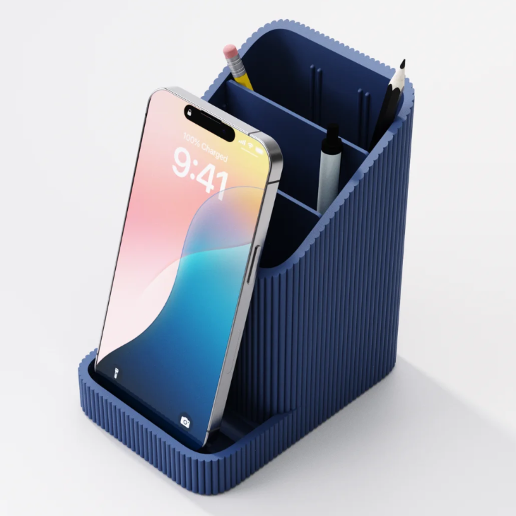 The Ribbed Desk Organiser & Multi-Angle Phone Stand