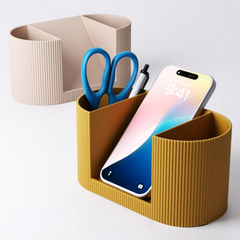 Ribbed Desk Organiser & Phone Holder with Pen Pot