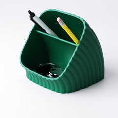 Deep ridge desk organiser holding pens, pencils and keys