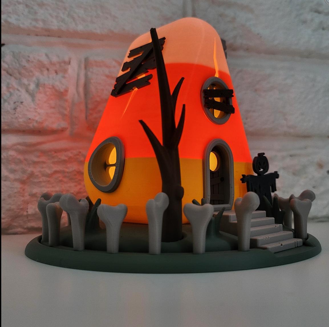 Orange candy corn house | light up spooky halloween ornament | led tealight holder