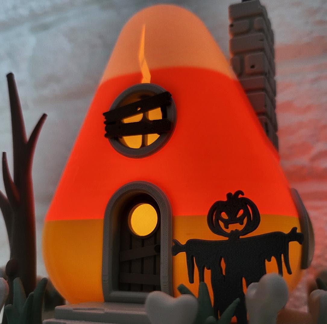 Orange candy corn house | light up spooky halloween ornament | led tealight holder