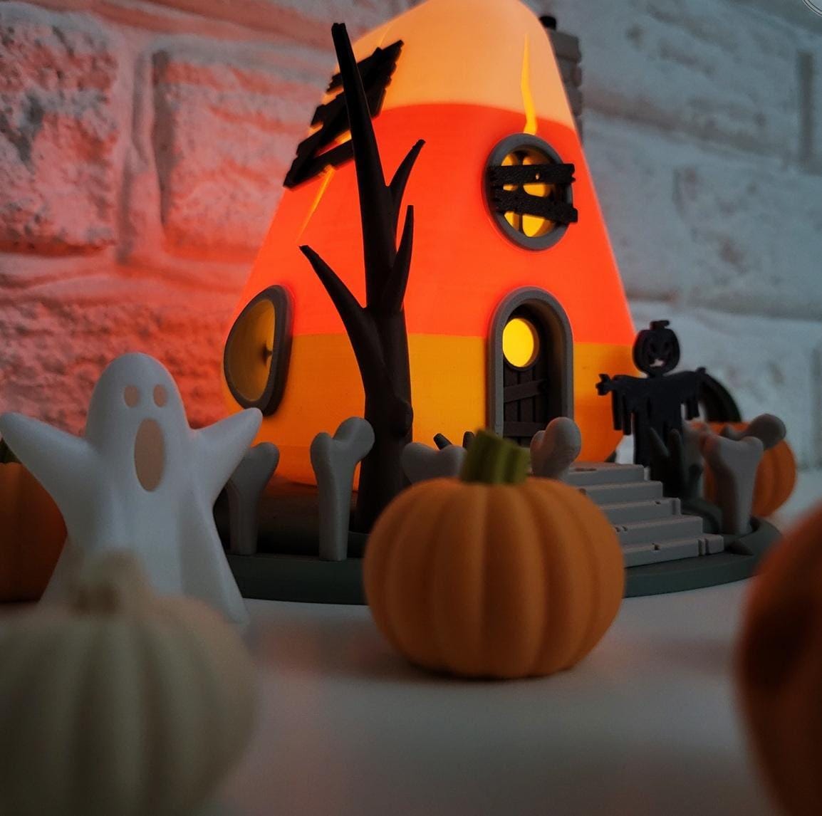 Orange candy corn house | light up spooky halloween ornament | led tealight holder
