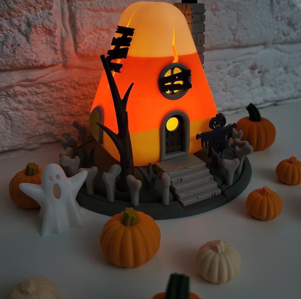 Orange candy corn house | light up spooky halloween ornament | led tealight holder