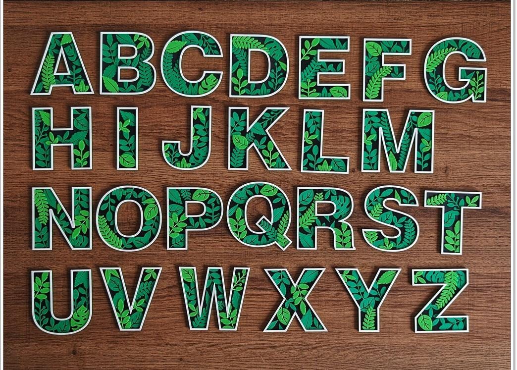 3d printed floral letters: botanical green or blossom pink wall & door decor