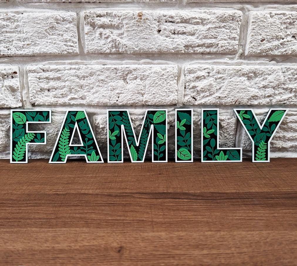 3d printed floral letters: botanical green or blossom pink wall & door decor