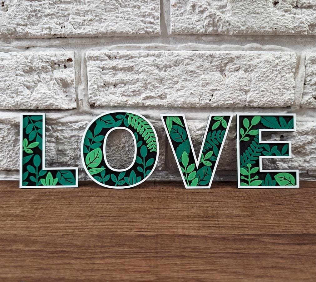 3d printed floral letters: botanical green or blossom pink wall & door decor