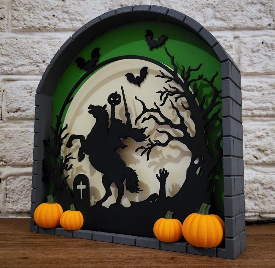 Headless horseman lightbox halloween decor spooky lamp uk made