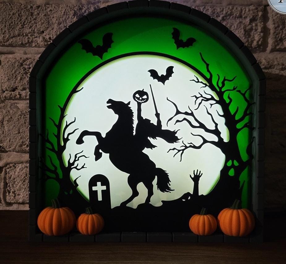 Headless horseman lightbox halloween decor spooky lamp uk made