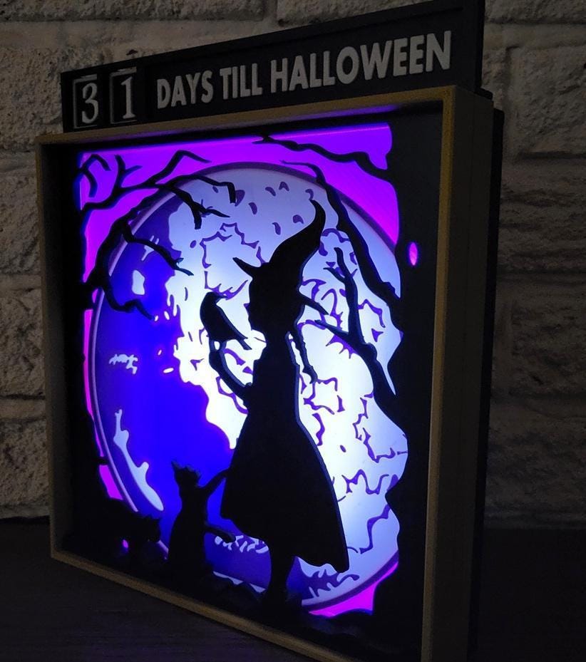 Halloween countdown witch lightbox calendar spooky decor uk made