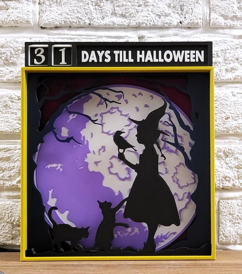 Halloween countdown witch lightbox calendar spooky decor uk made