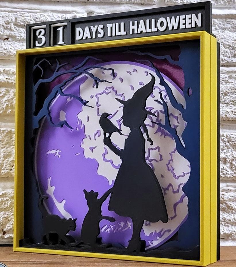 Halloween countdown witch lightbox calendar spooky decor uk made