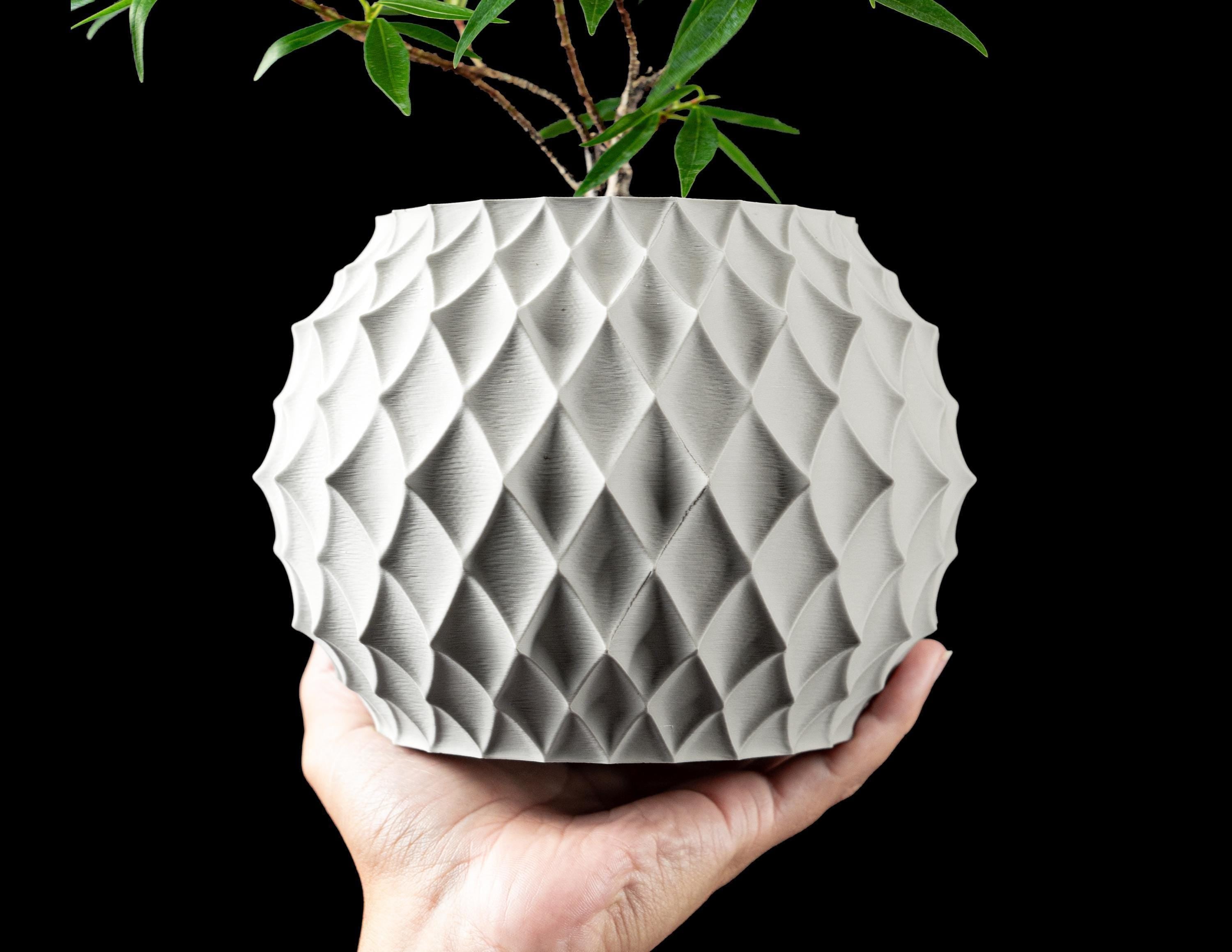 3d printed geometric plant pot: modern diamond texture with drainage