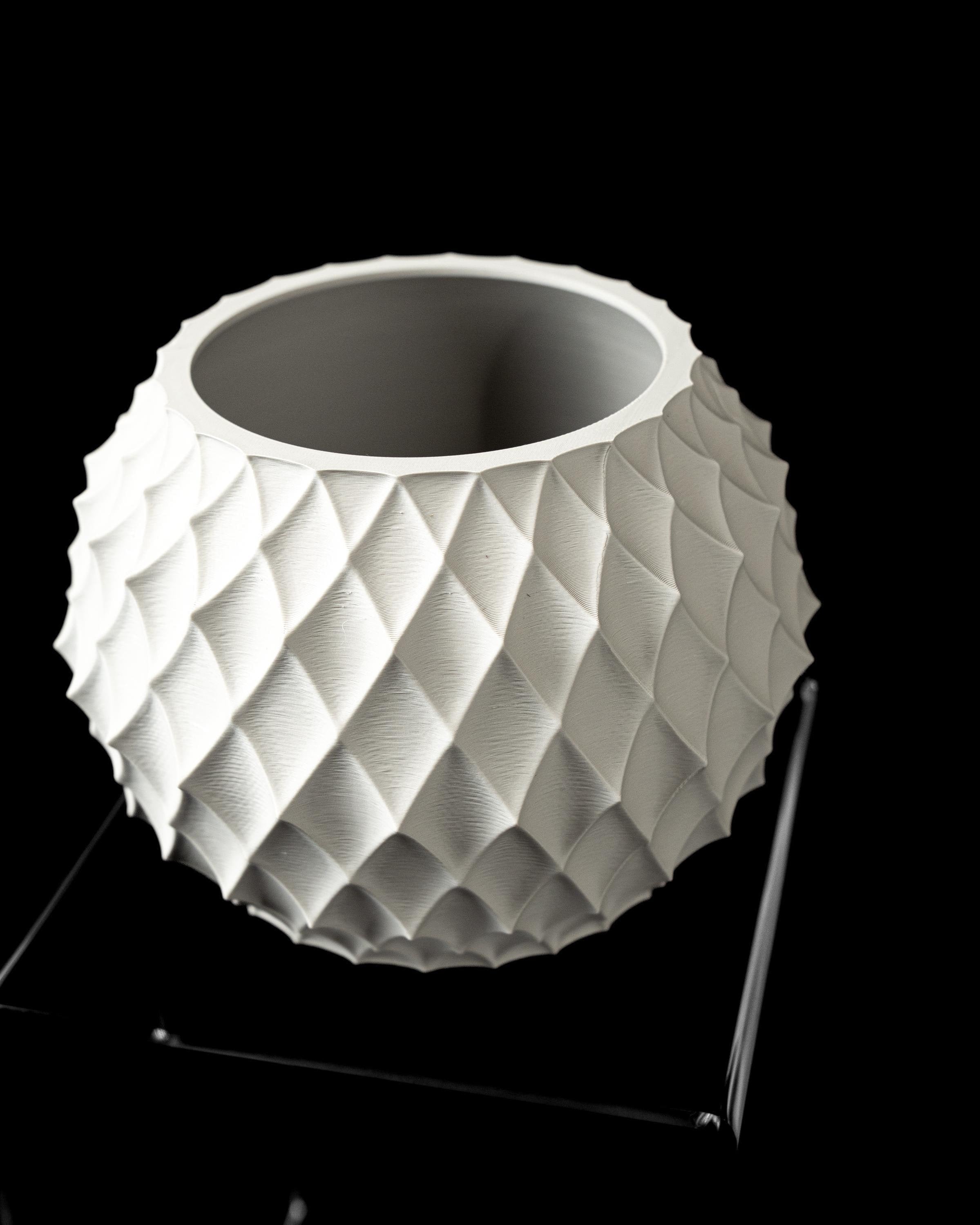 3d printed geometric plant pot: modern diamond texture with drainage