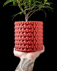 Textured 3d printed planter: modern indoor plant pot with drip tray
