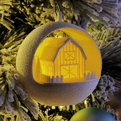 Light Up Barn | Christmas Bauble | Farmhouse Style Diorama Ornament with LED tealight