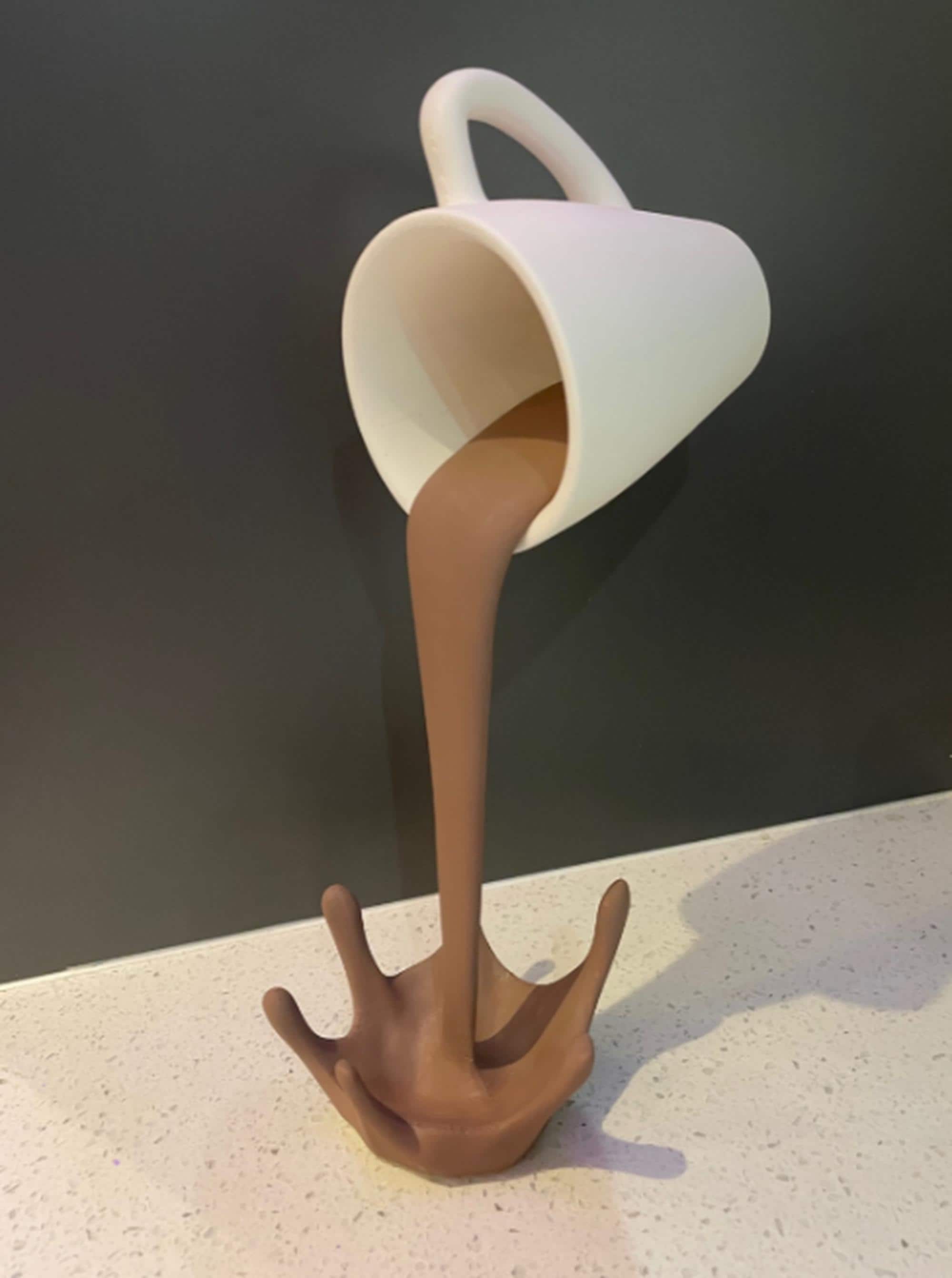 Floating Coffee Cup Sculpture | Spilling Mug Optical Illusion | Kitchen & Cafe Decor