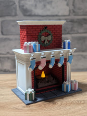 Personalised christmas fireplace | festive ornament | Seasonal Candle | red xmas decoration with presents and stockings