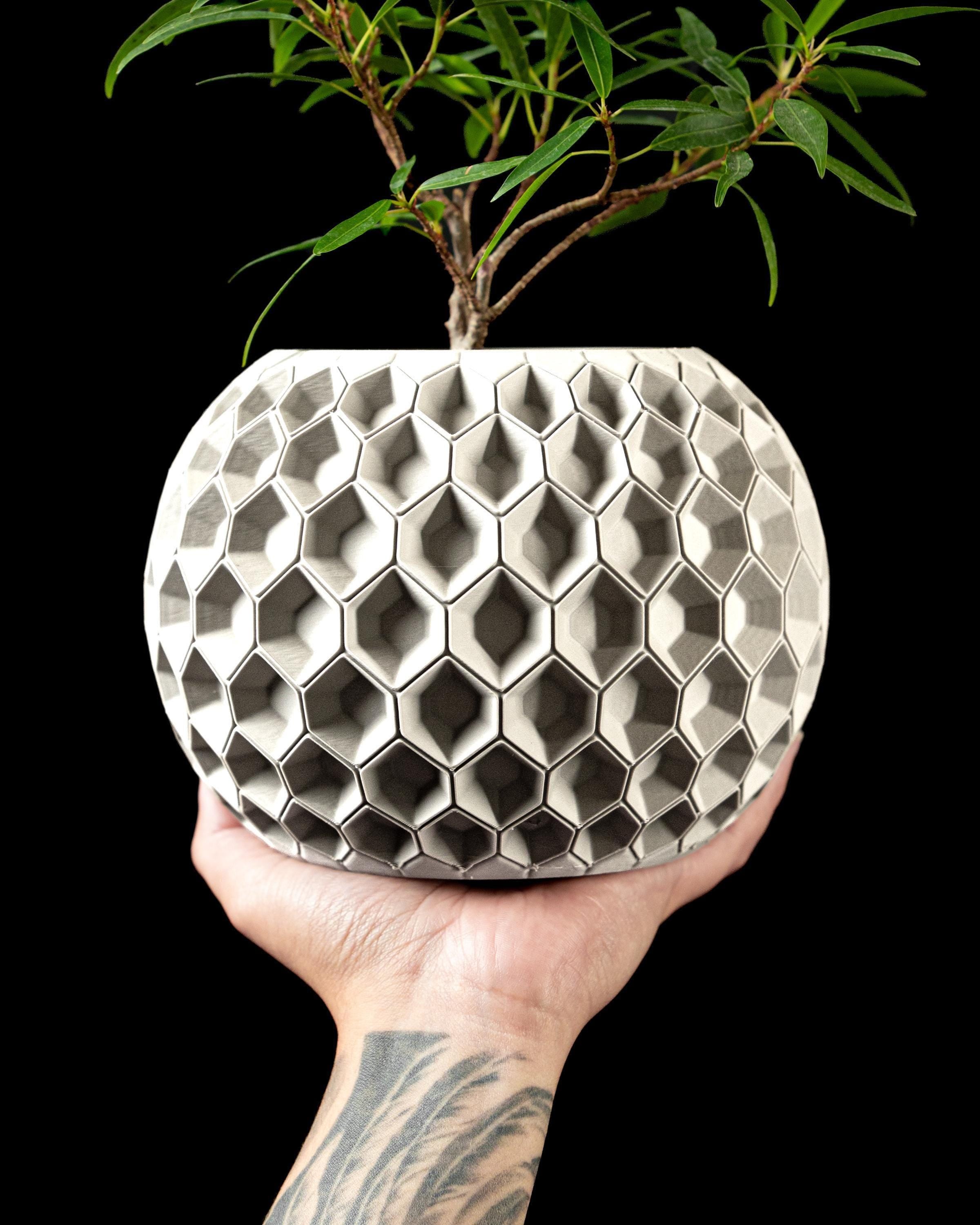 Modern planter pot with tray hexagon indoor plant pot uk made