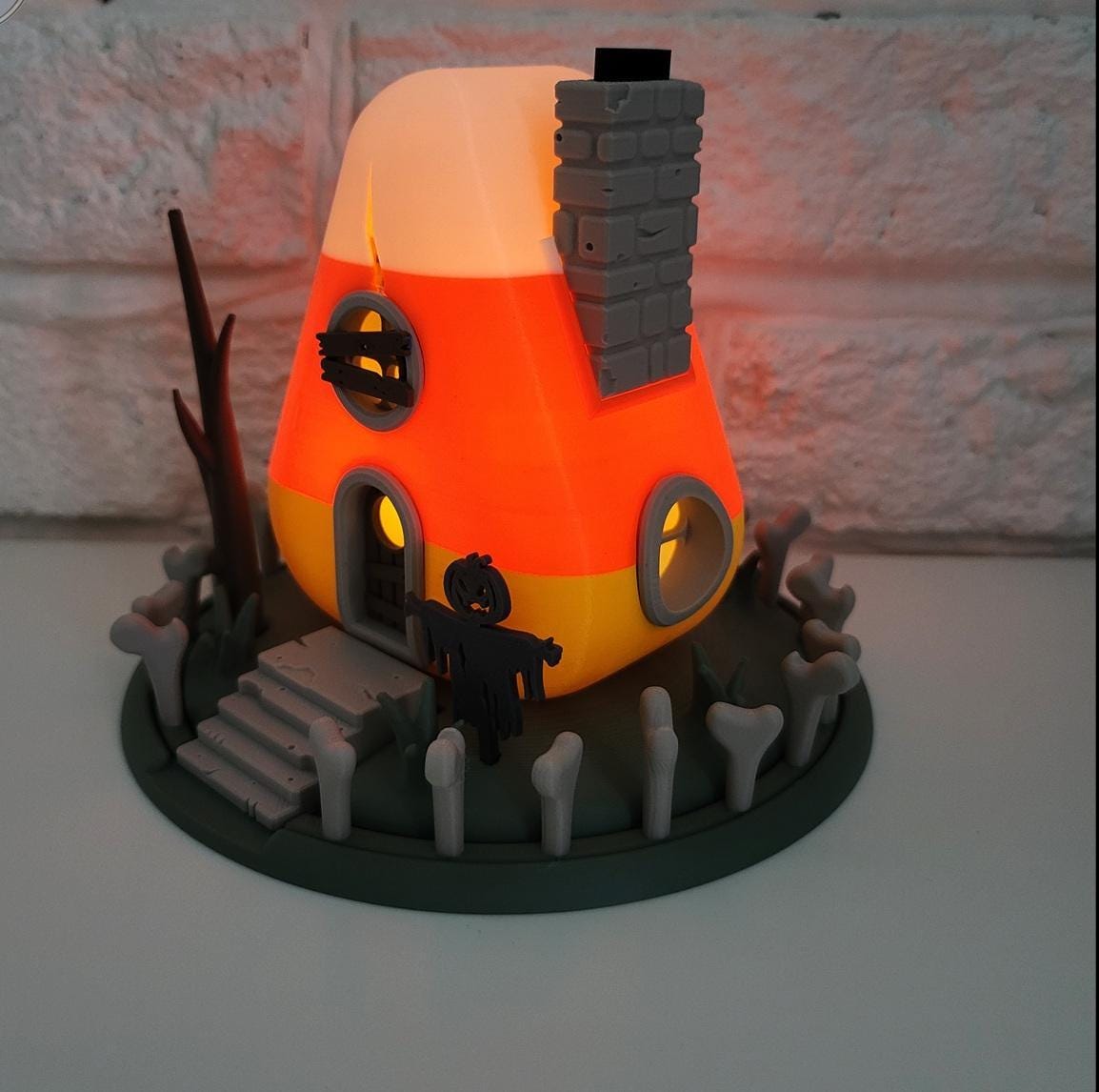 Orange candy corn house | light up spooky halloween ornament | led tealight holder
