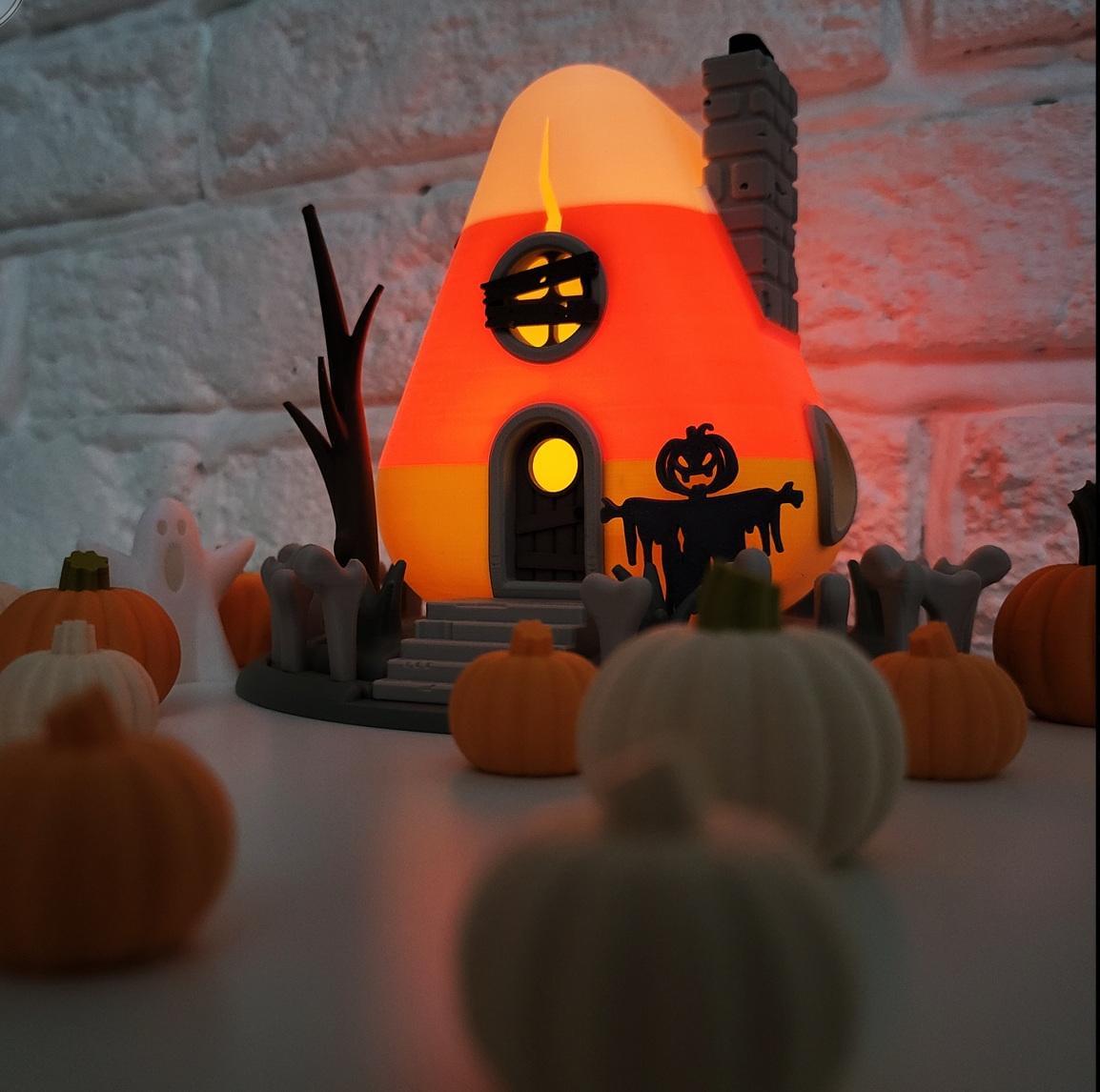 Orange candy corn house | light up spooky halloween ornament | led tealight holder