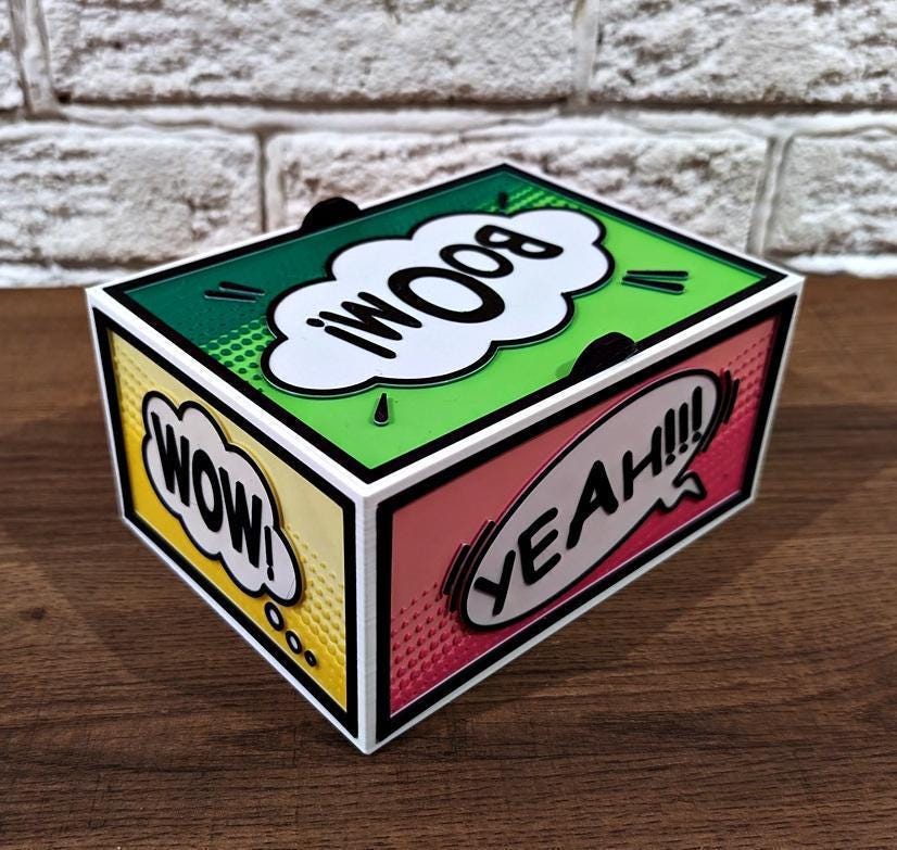 Comic book style storage box: geek desk organizer, superhero decor