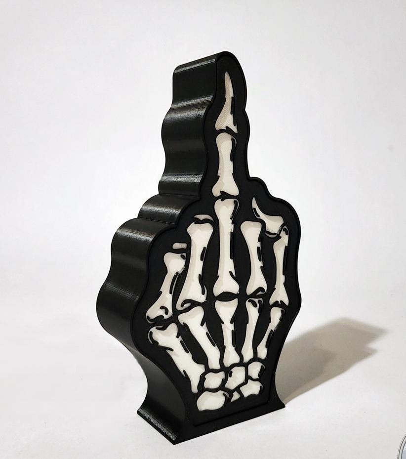 Skeleton hand lightbox middle finger funny halloween decor uk made