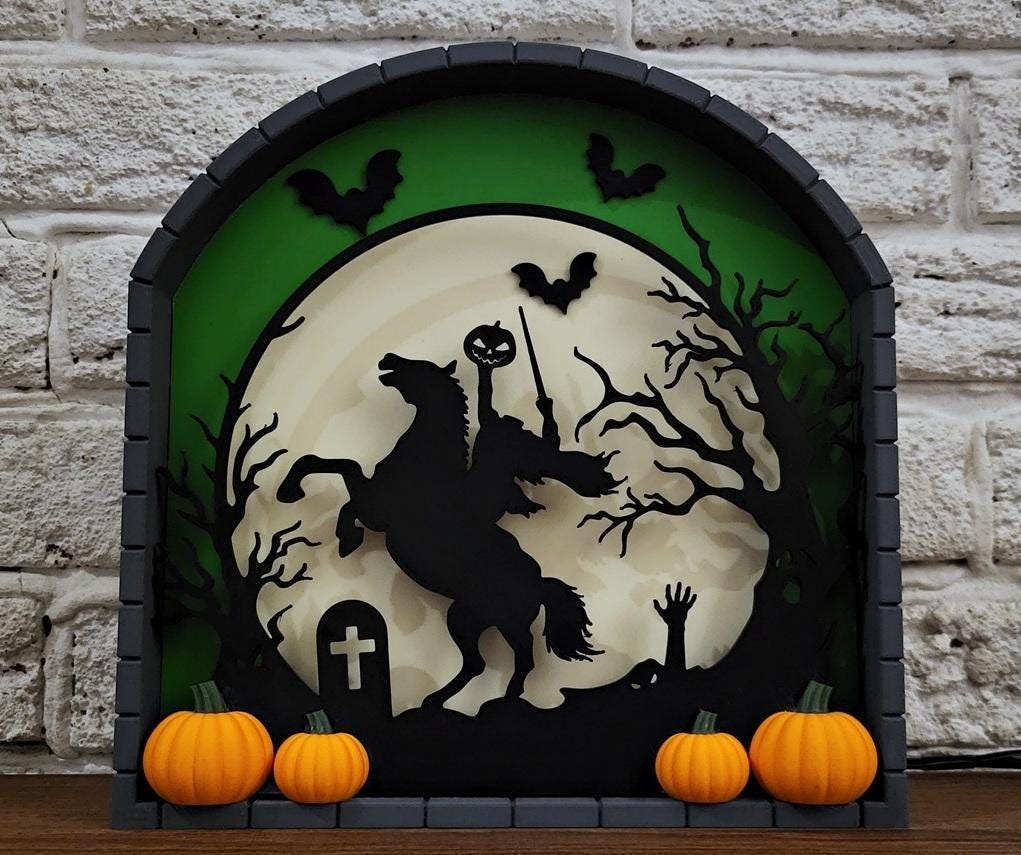 Headless horseman lightbox halloween decor spooky lamp uk made