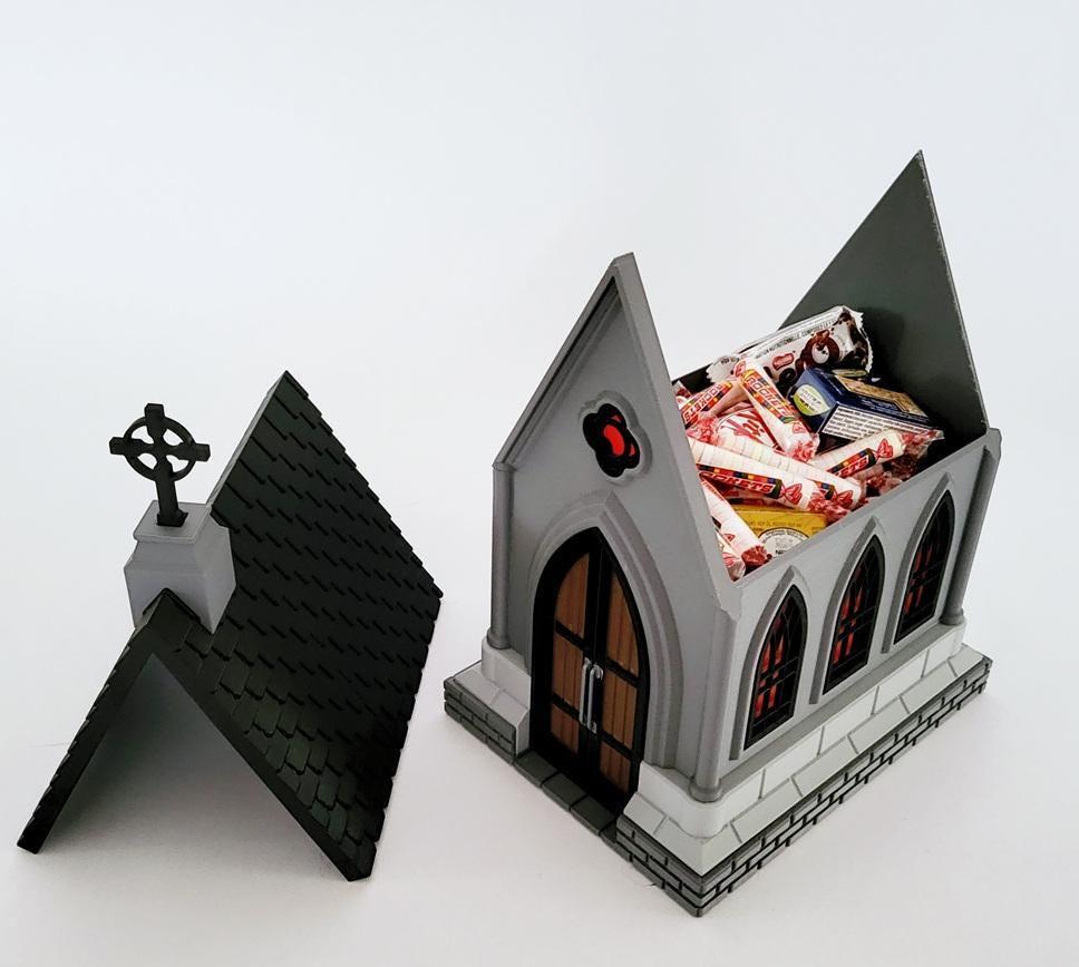 Gothic church treat jar halloween lightbox spooky decor uk made