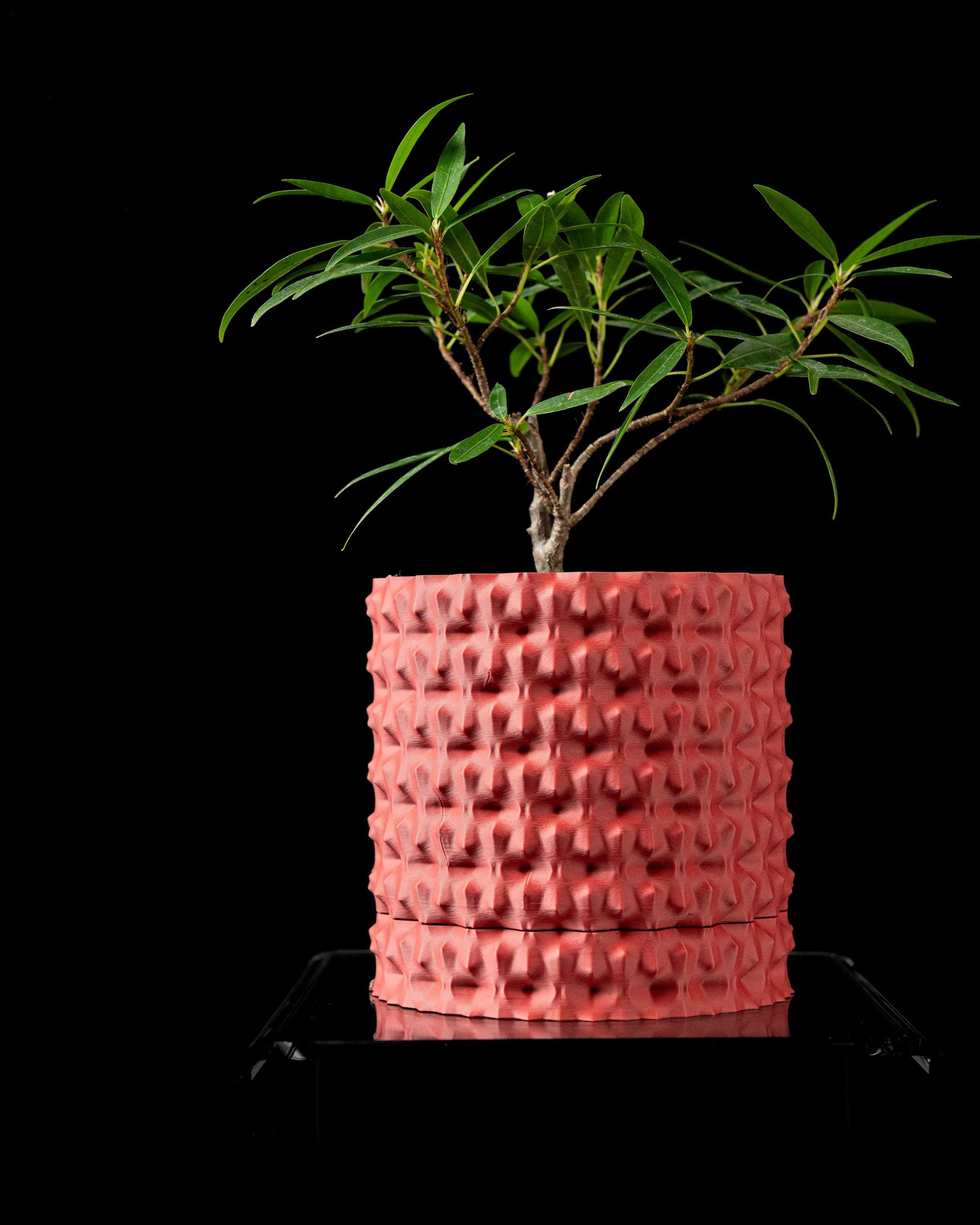 Textured 3d printed planter: modern indoor plant pot with drip tray