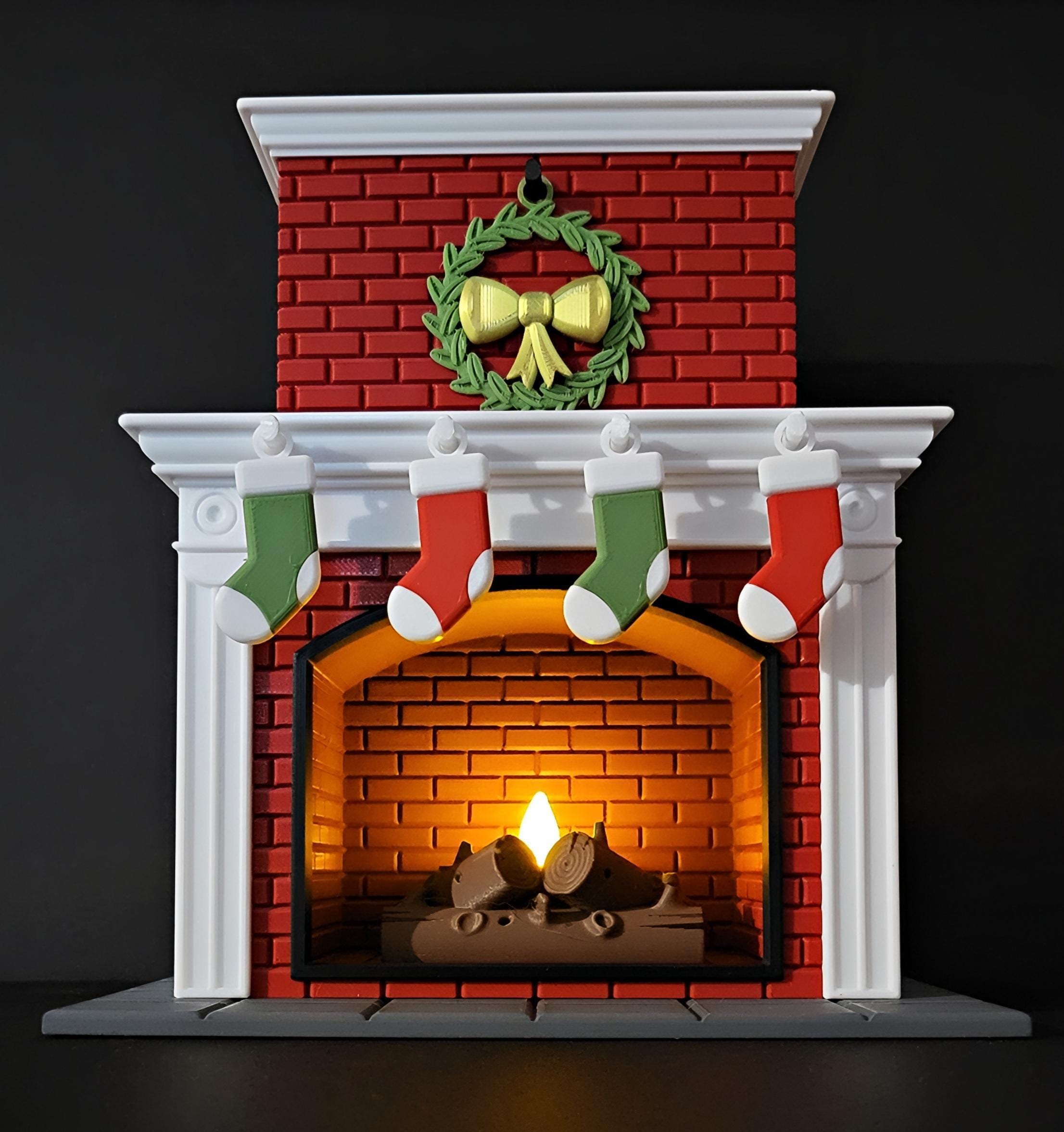 Personalised christmas fireplace | festive ornament | Seasonal Candle | red xmas decoration with presents and stockings