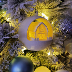 Light Up Barn | Christmas Bauble | Farmhouse Style Diorama Ornament with LED tealight