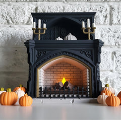 Halloween theme miniature fireplace tealight holder pumpkins | haunted house decor | candle display | autumn orange