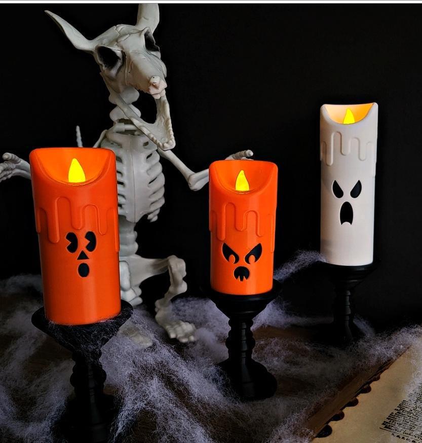 Ghost face halloween candles | led tealight holders | spooky home decor | 3-pack | 3d printed