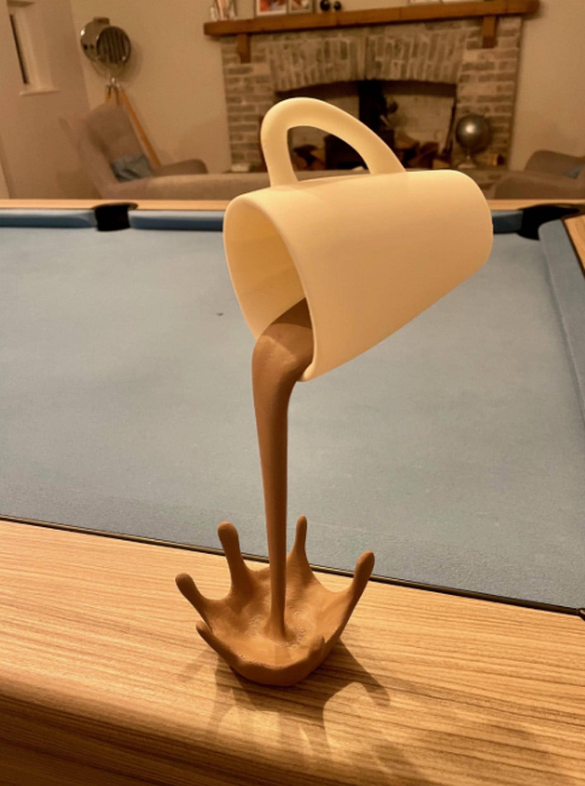 Floating Coffee Cup Sculpture | Spilling Mug Optical Illusion | Kitchen & Cafe Decor