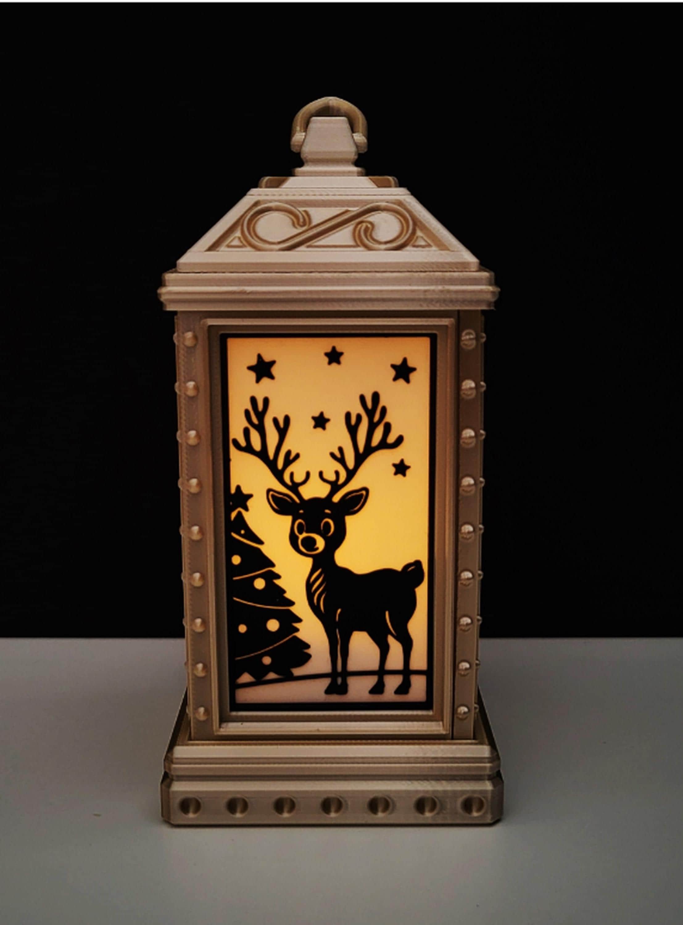 Set of 4 Christmas Lantern Decorations | LED Tealight Holders | Festive Silhouettes | family friendly | gold